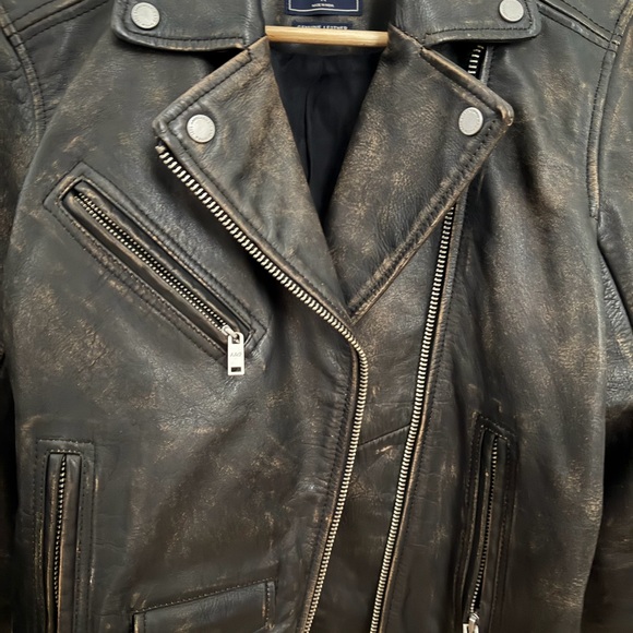 Abercrombie & Fitch women’s Black Leather Bomber-Style Jacket - Picture 6 of 6